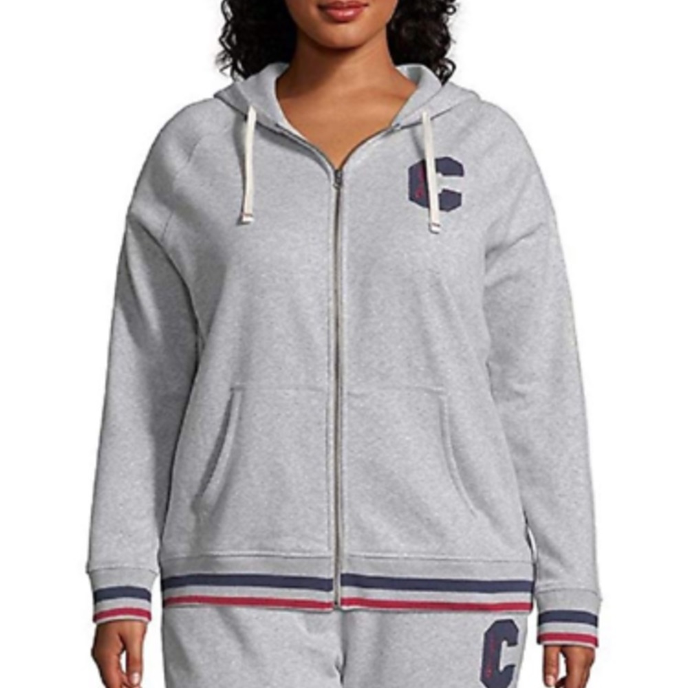 Champion Heather Gray Hoodie with Blue and Red Details